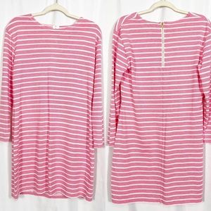 Sail To Sable Textured Knit Nautical Preppy Striped Shift Dress: Pink White